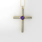 Gold Pendant with 20 Diamond 1mm VS1 each and 1 AMETHYST 3mm, Cross, Only Pendant