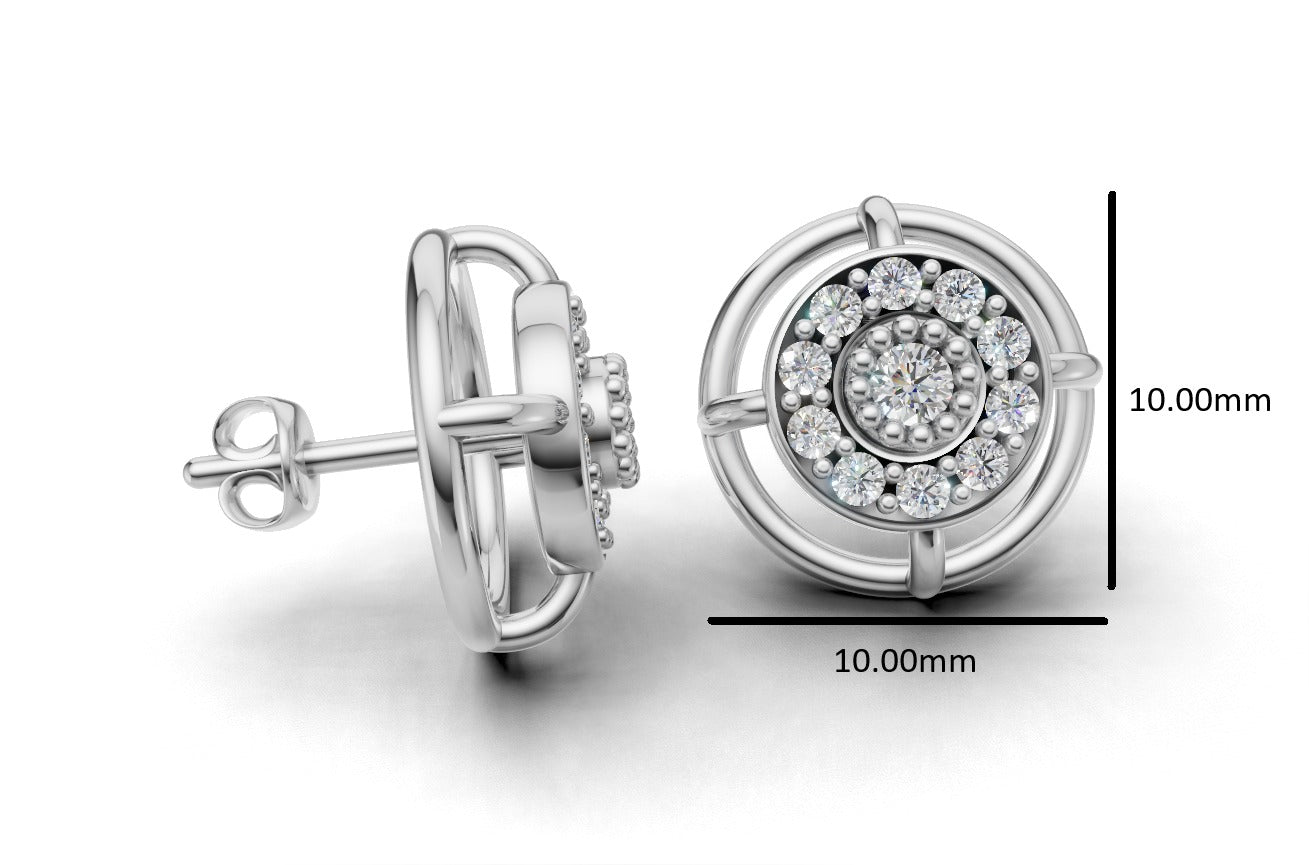 14K Gold Earrings Circle with 22 Diamonds, "STT: Prong and Bezel", Push Back, Filigree