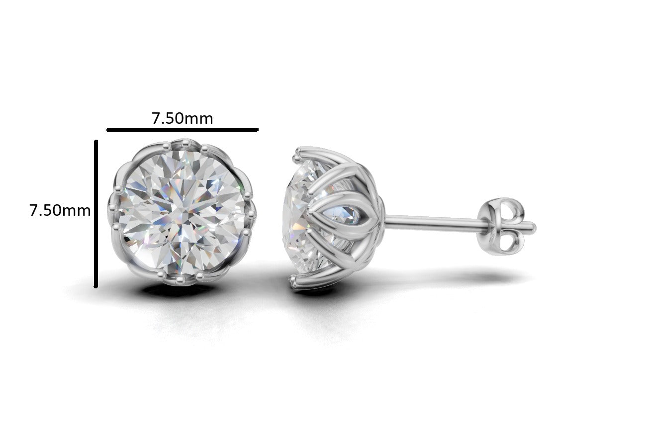 14K Gold Earrings Solitaire with 2 Diamonds, "STT: Prong", Push Back