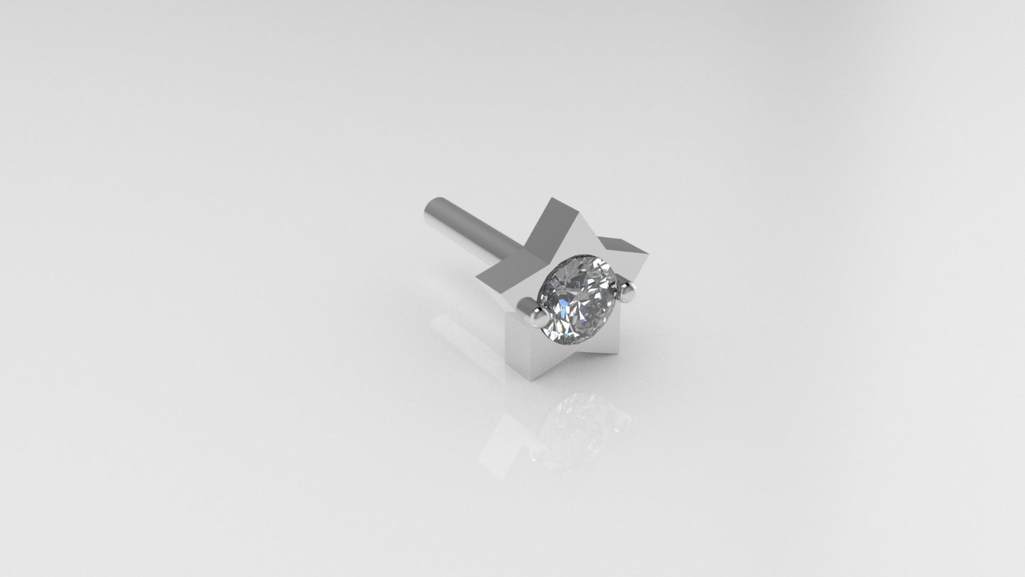 14K Ear Piercing with Diamond, 5 pointed star