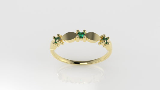 14K band Ring with 3 emerald 2mm each
