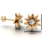 14k Gold Earrings Sun with 2 Diamonds, "STT: 2-Prong", Push Back
