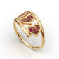 14K Gold Ring Hearts with 9 Ruby, STT: Prong