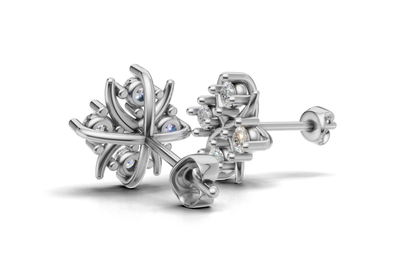 14K Gold Earrings Star with 8 Diamonds, "STT: 4-Prong", Push Back