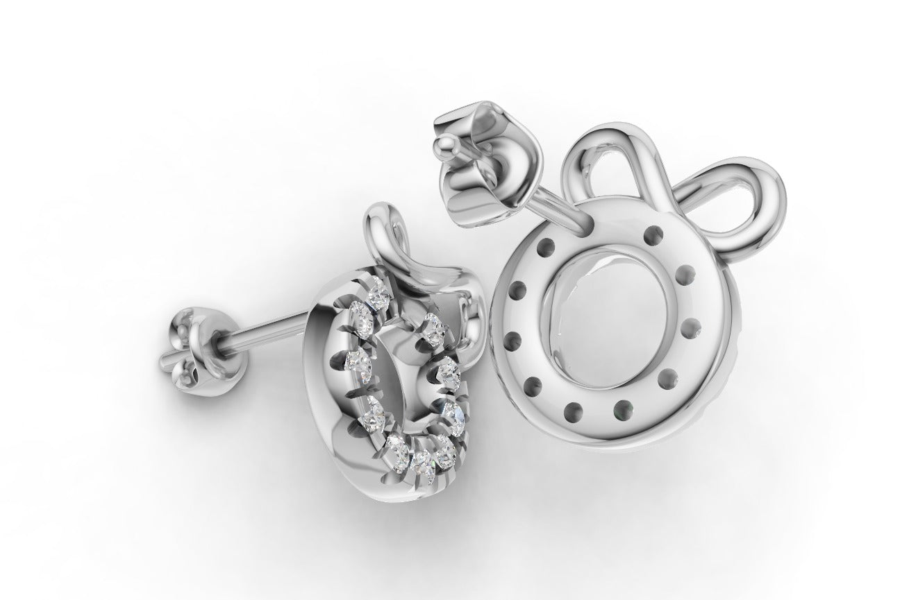 14K Gold Earrings Circle and Infinity with 20 Diamonds, "STT: Cut Split", Push Back