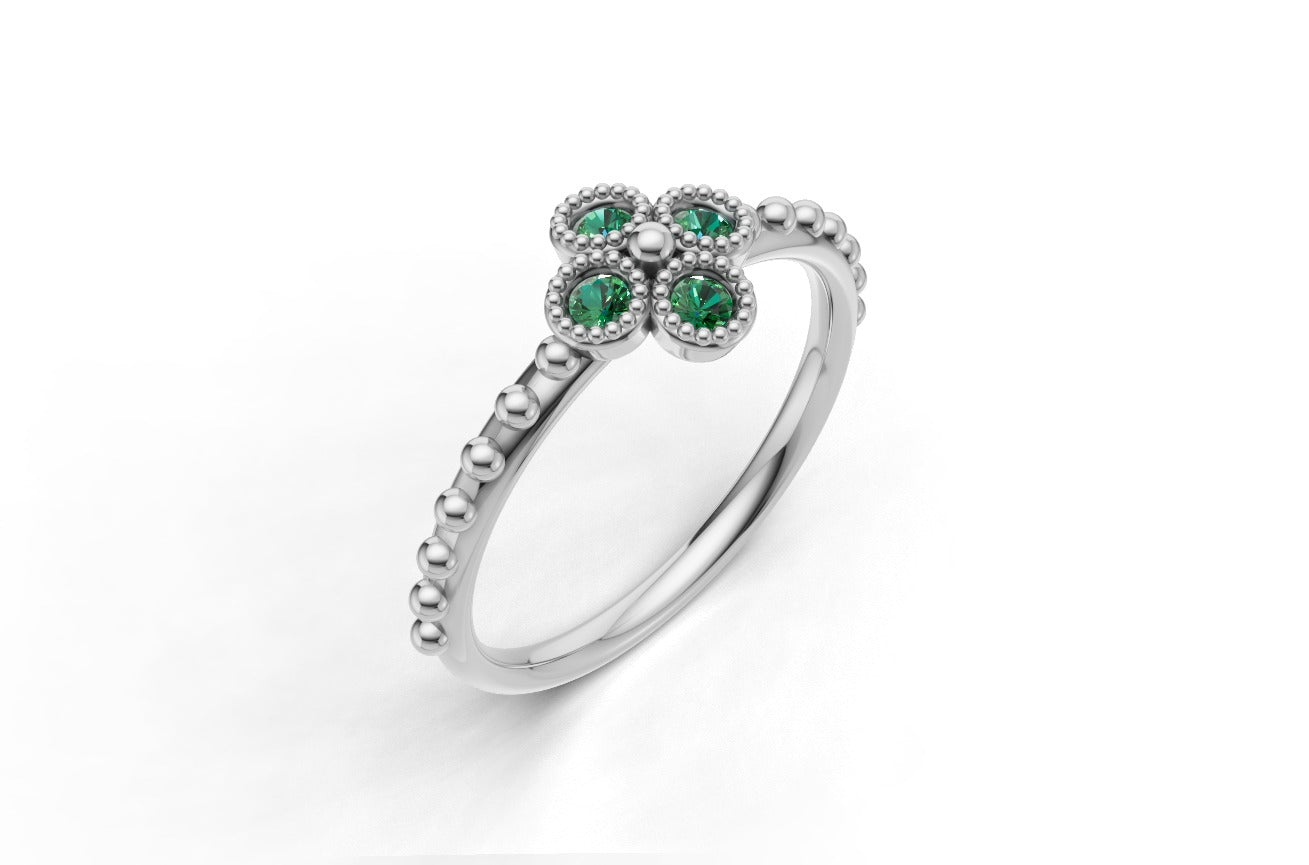 14K Gold Ring with 4 Emeralds, STT: Bezel, Filigree