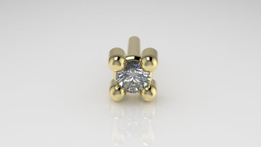 14K Ear Piercing with 1 Diamond 1.5mm, 4 Prongs
