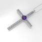 Gold Pendant with 20 Diamond 1mm VS1 each and 1 AMETHYST 3mm, Cross, Only Pendant