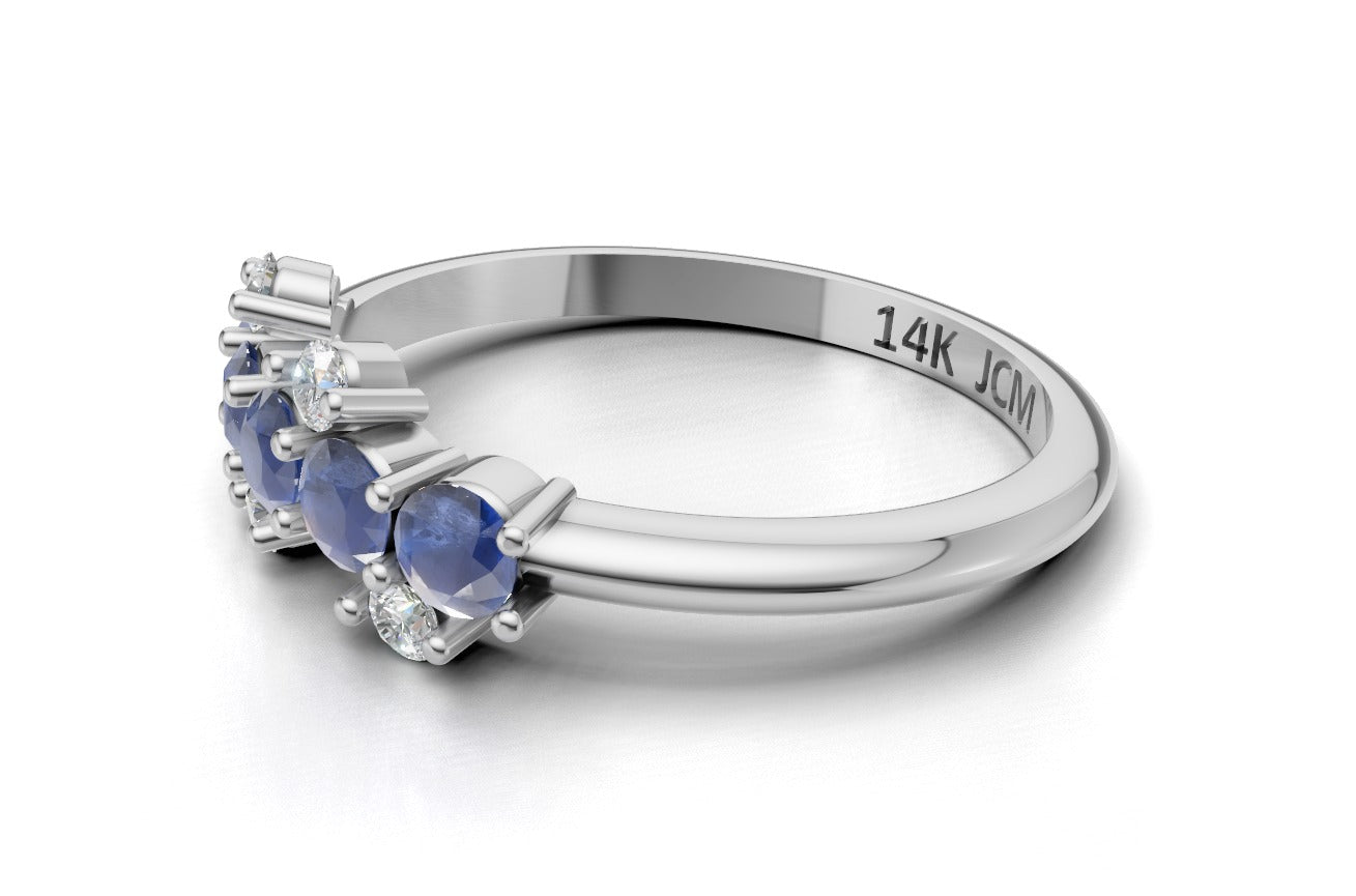 14K Gold Ring with 5 Sapphire and 4 Diamonds, STT: Prong