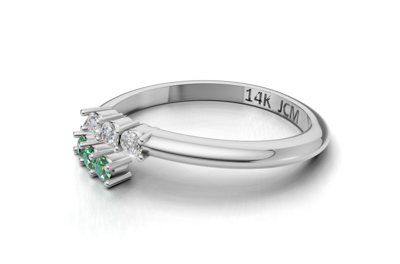 14K Gold Ring with 3 Emeralds and 3 Diamonds, STT: Prong