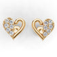 14k Gold Earrings Hearts with 12 Diamonds, "STT: Prong", Push Back