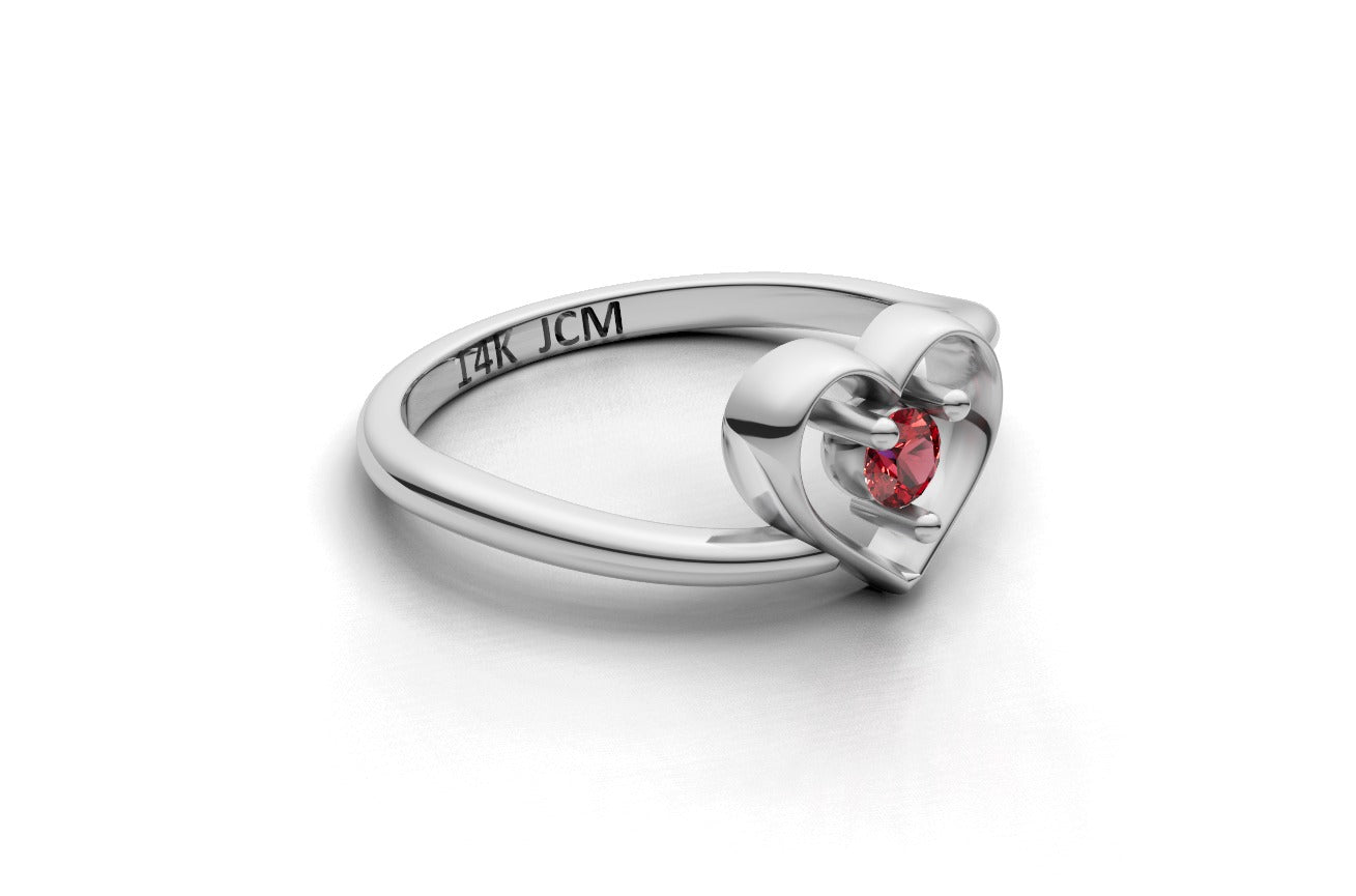14K Gold Ring Heart with 1 Ruby, STT: 3-Prong