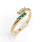 14K Gold Ring with 3 Emeralds and 3 Diamonds, STT: Prong