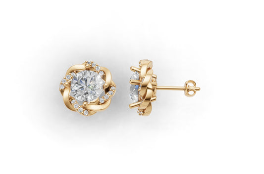 14k Gold Earrings Rope with 34 Diamonds, "STT: 4-Prong", Push Back