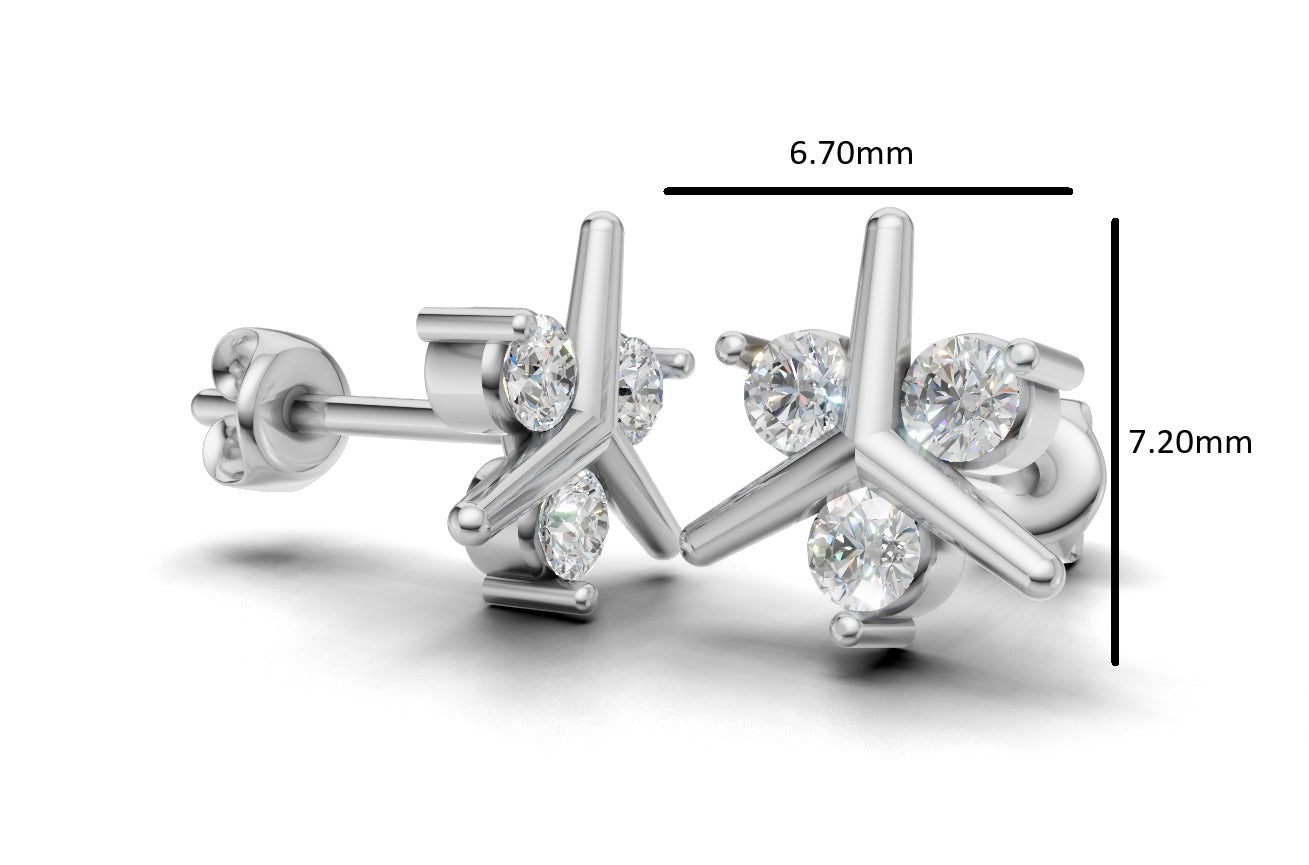 14K Gold Earrings with 6 Diamonds, "STT: 1-Prong and Bezel", Push Back