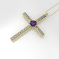 Gold Pendant with 20 Diamond 1mm VS1 each and 1 AMETHYST 3mm, Cross, Only Pendant