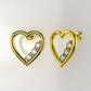 14K Gold Heart Earrings with 6 Diamonds, "STT: Prong", Push Back