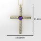 Gold Pendant with 20 Diamond 1mm VS1 each and 1 AMETHYST 3mm, Cross, Only Pendant