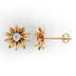 14k Gold Earrings Sun with 2 Diamonds, "STT: 2-Prong", Push Back