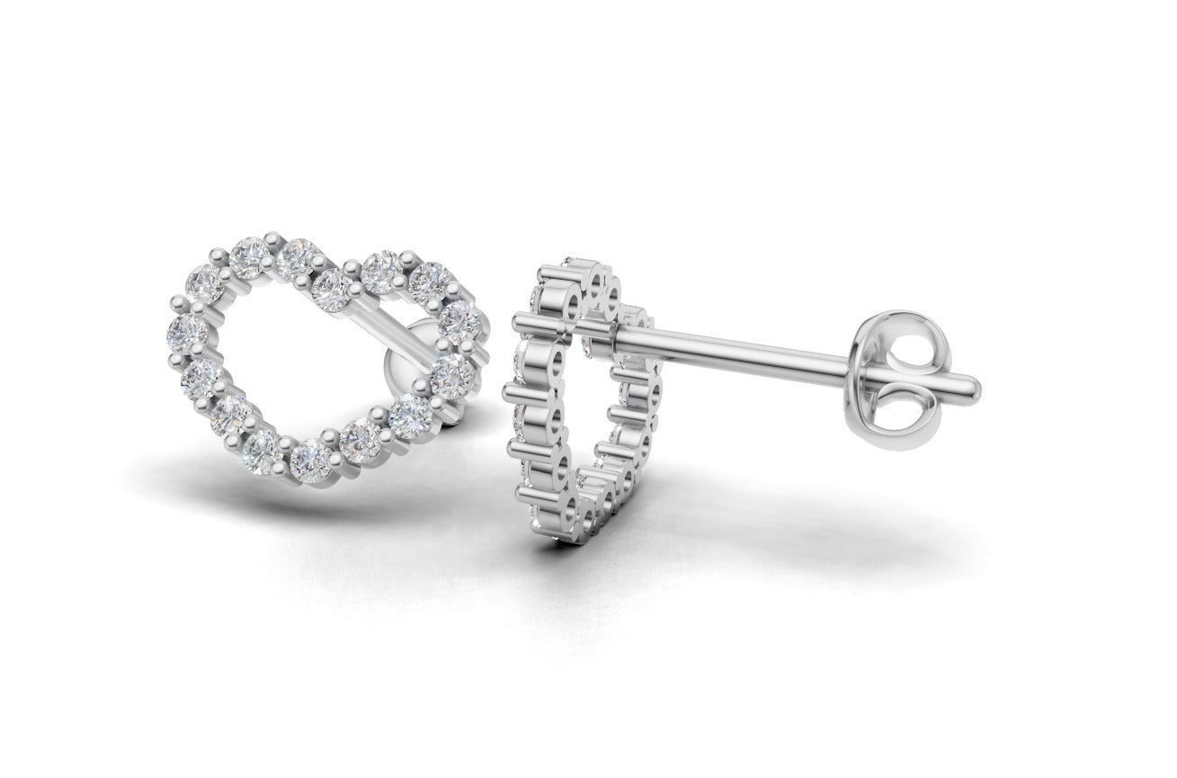 14K Earrings Hearts with 30 Diamonds, "STT: Prong", Push Back
