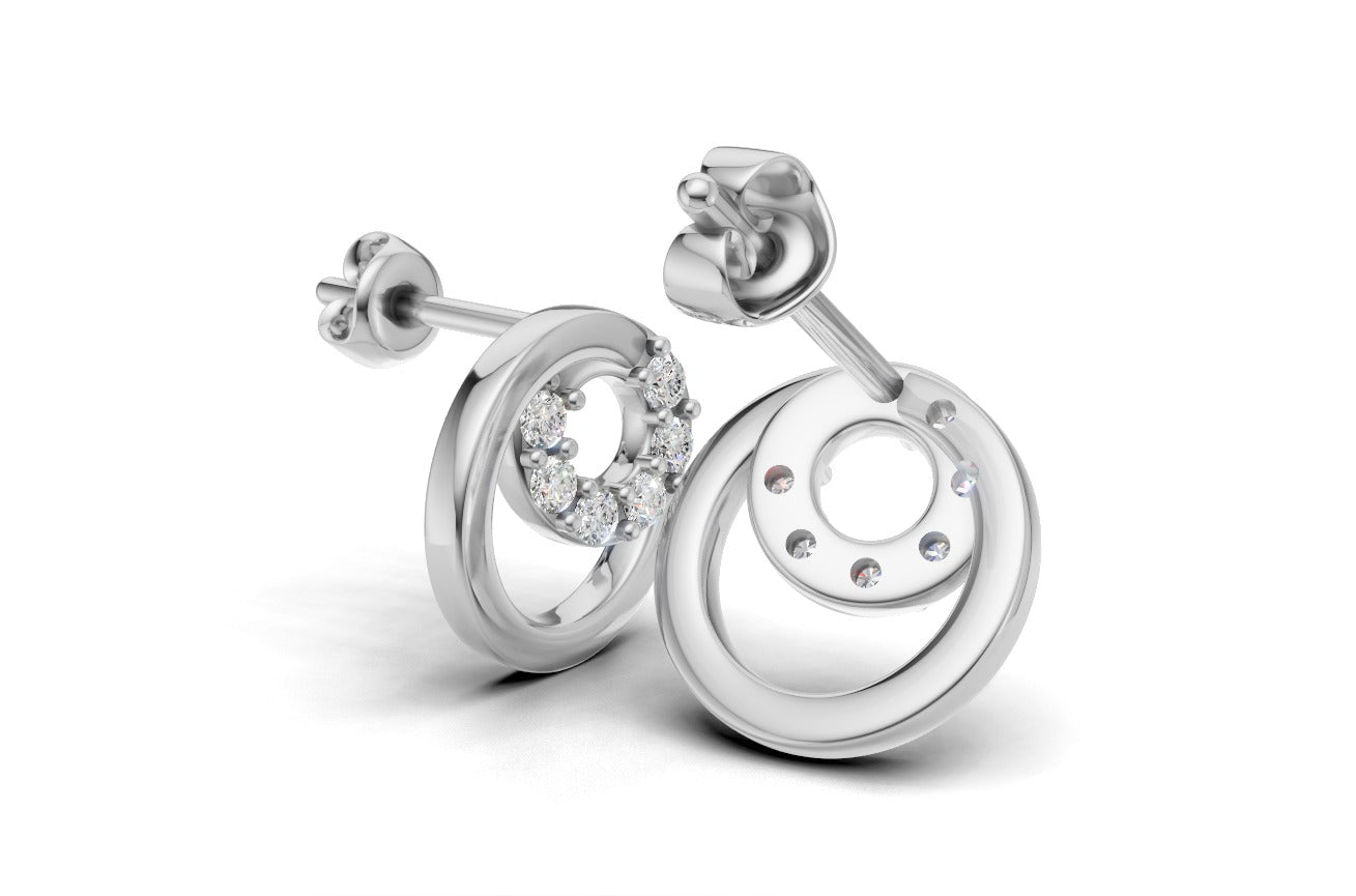 14K Gold Earrings Circle with 12 Diamonds, "STT: Prong", Push Back