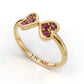 14K Gold Ring Hearts with 6 Ruby, STT: Prong