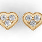14k Gold Earrings Heart with 6 Diamonds, "STT: 3-Prong and Bezel", Push Back, Filigree