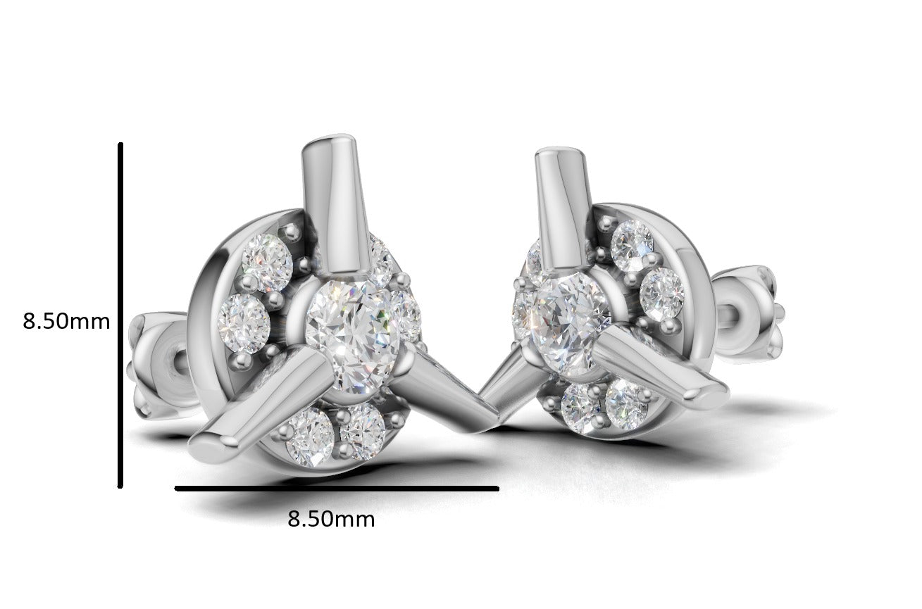 14k Gold Earrings Circle with 14 Diamonds, "STT: Prong and Bezel", Push Back