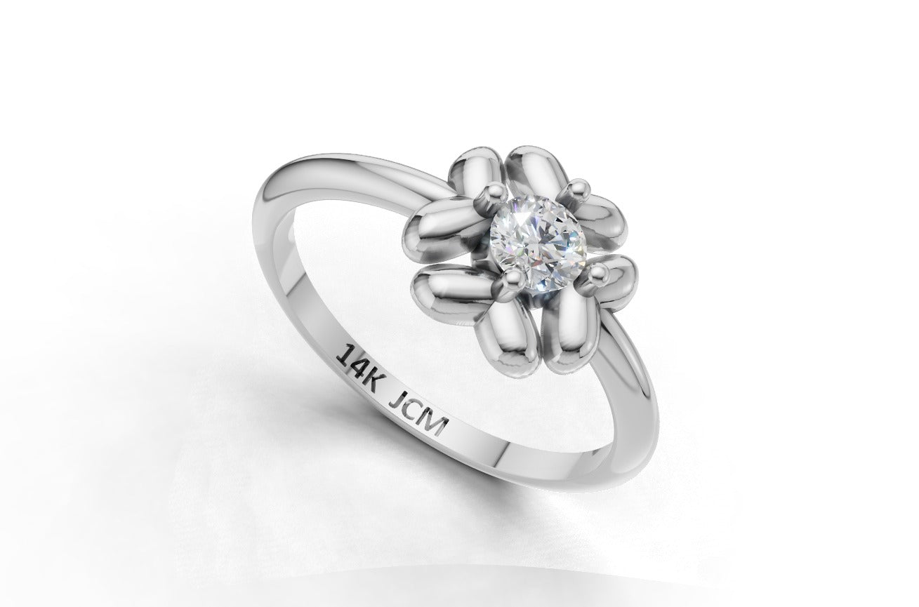 14K Gold Ring Cover Heart with 1 Diamond, STT: 4-Prong