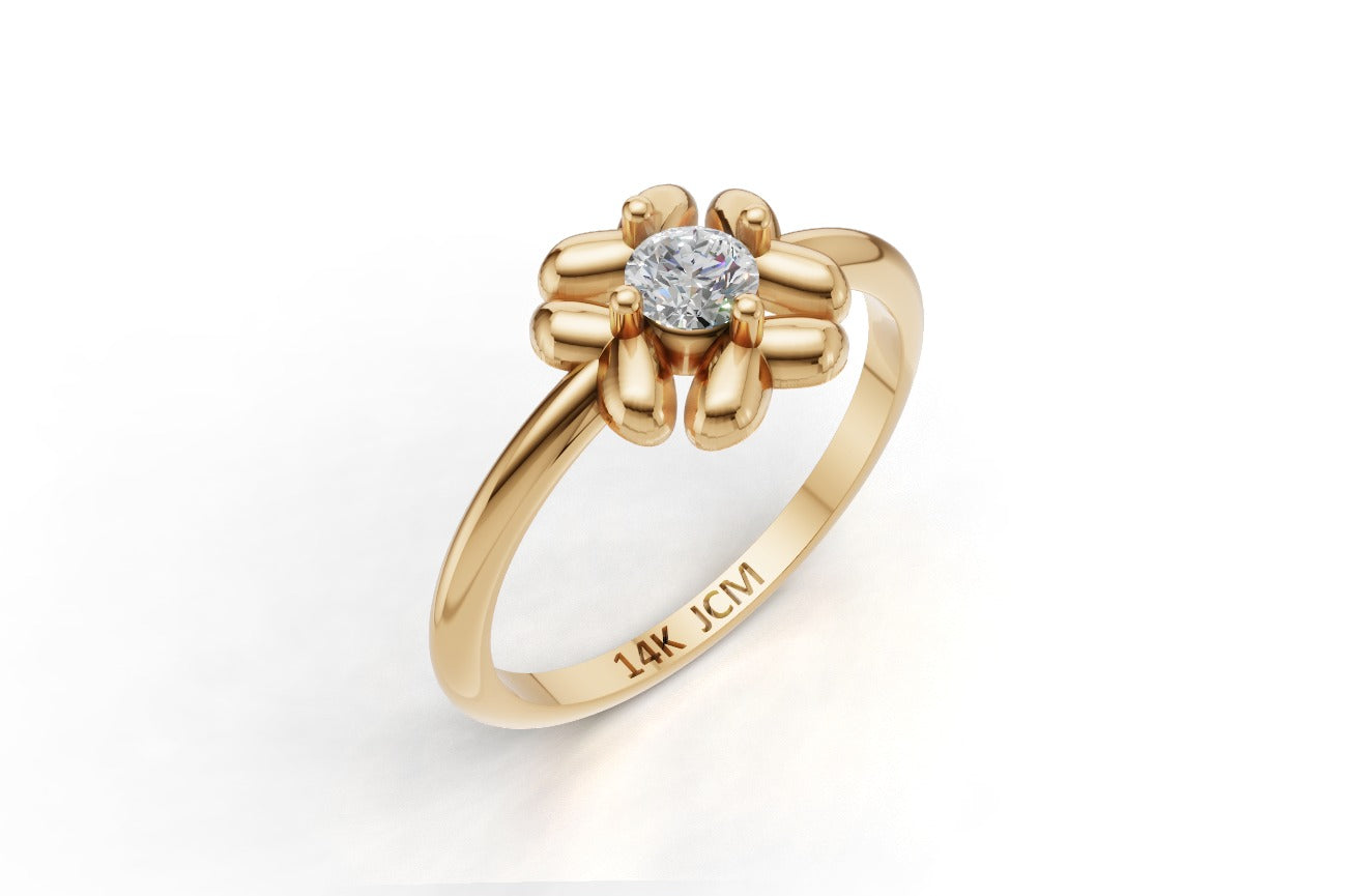 14K Gold Ring Cover Heart with 1 Diamond, STT: 4-Prong