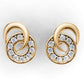 14K Gold Earring Circle and Moon with 18 Diamonds, "STT: Prong", Push Back, Cut Chanel