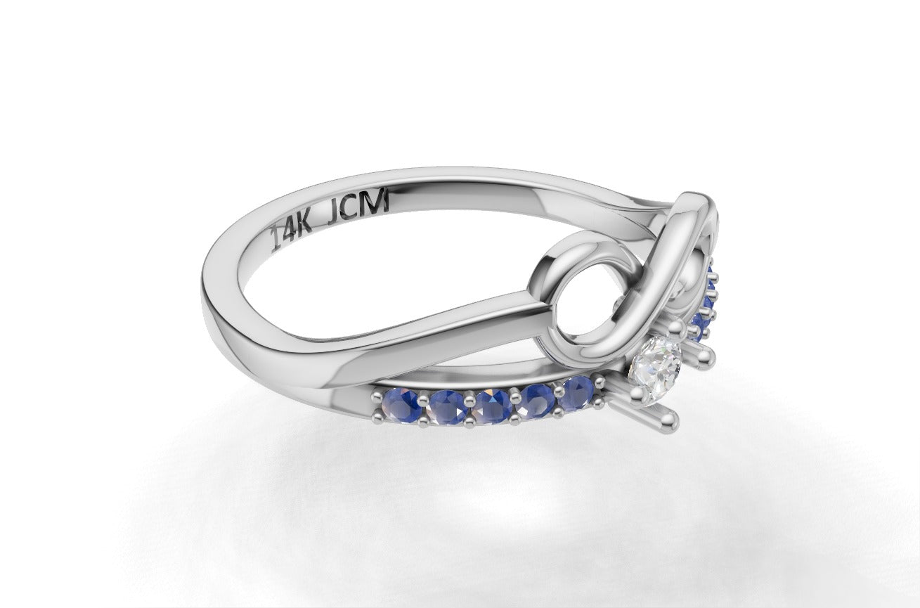 14K Gold Ring Infinity with 11 Stones, STT: Prong