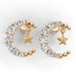 14k Gold Moon and Star Earrings with 14 Diamonds, "STT: Prong", Push Back