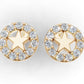 14K Gold Earrings Circle and Star with 22 Diamonds, "STT: Prong", Push Back
