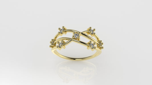 14K gold Ring with 7 DIAMONDS 2mm VS1 each, twisted, stt 4 prong