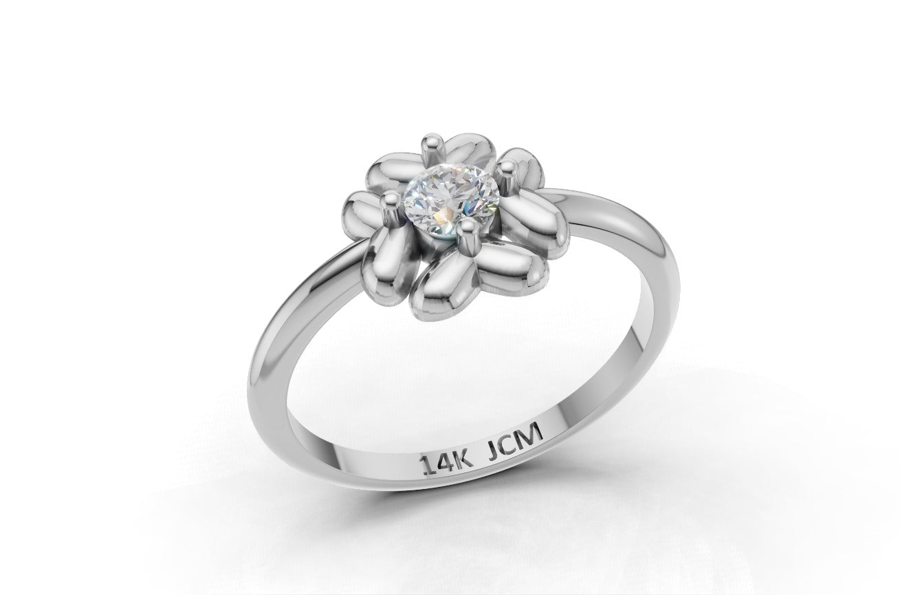 14K Gold Ring Cover Heart with 1 Diamond, STT: 4-Prong