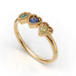 14K Gold Ring Heart with 3 Stones, STT: 3-Prong, Filigree