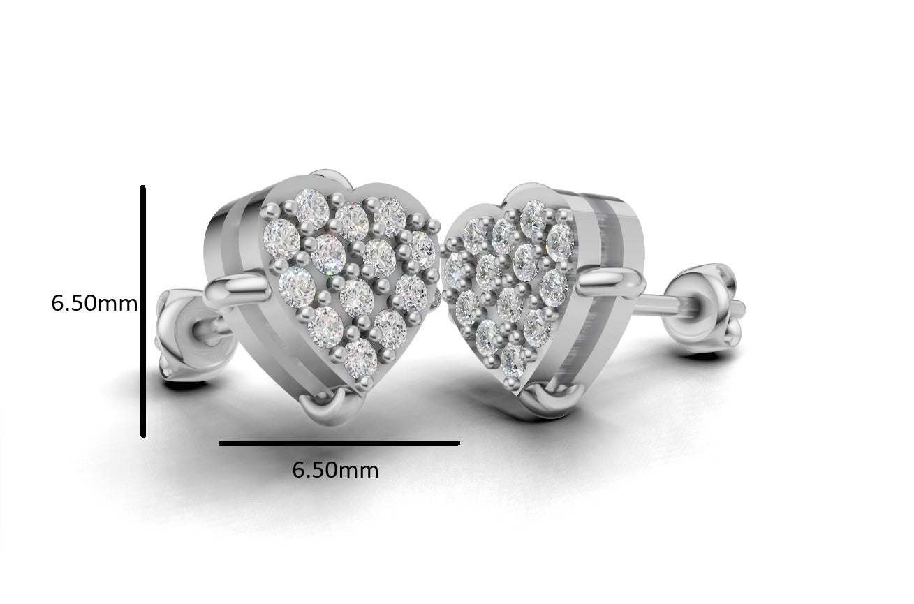 14k Gold Earrings Heart with 26 Diamonds, "STT: Prong", Push Back