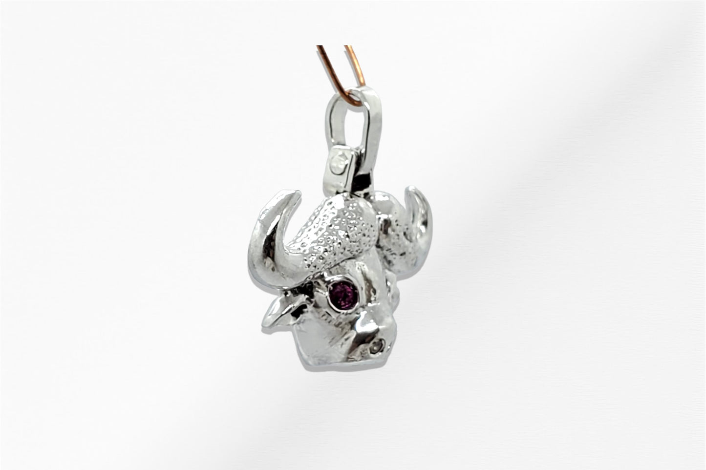 14K Gold Bull Pendant with Natural Ruby and Diamonds
