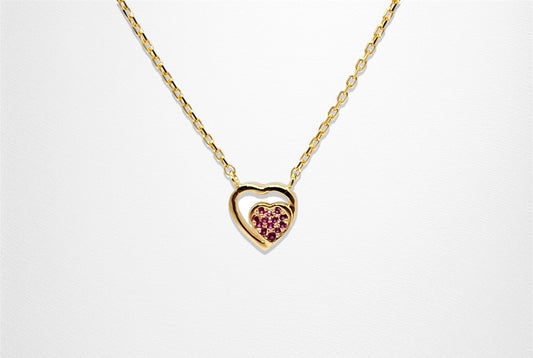 14K Ruby Stone Gold Heart Necklace