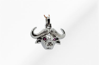 14K Gold Bull Pendant with Natural Ruby and Diamonds