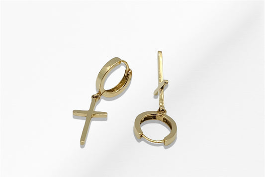 14K Dangling Cross Earrings