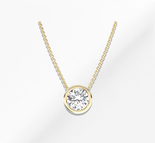 14K Gold Round Diamond Pendant Necklace